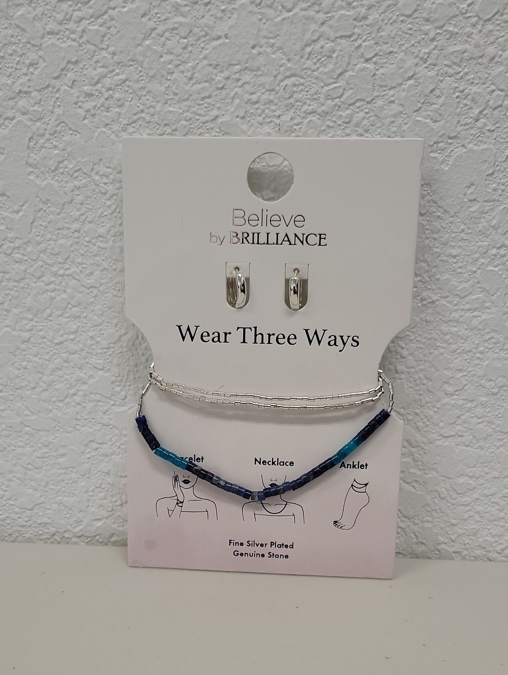 Silver Plated Beaded Necklace/Bracelet/Anklet - Blue